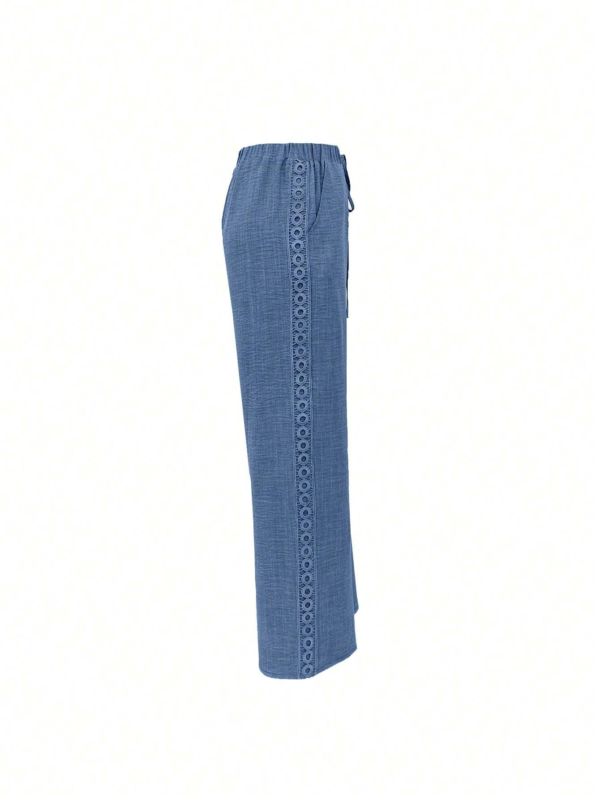 LUNE Ladies' Imitation Denim Linen Blend Side Lace Insert Long Pants - Image 17