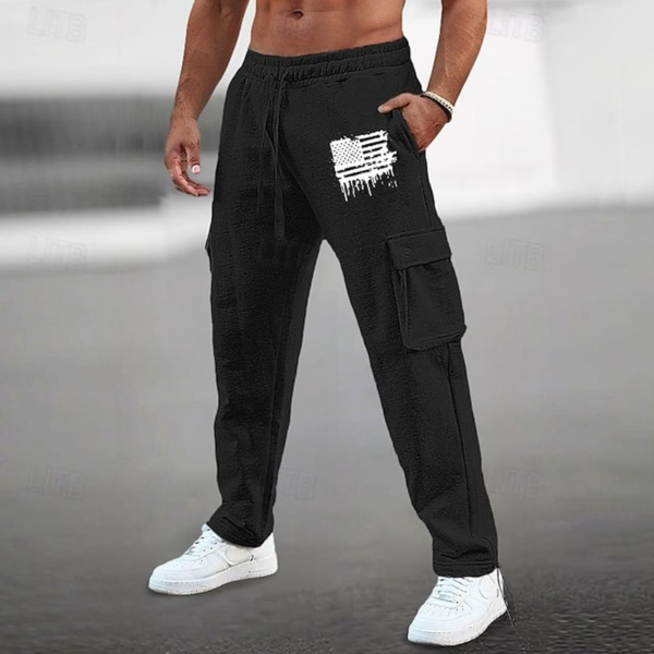 Men'S Sweatpants Elastic Waist Multi Pocket Straight Leg Graphic Flag American Flag Comfort Breathable Full Length Sports Outdoor Casual Leisure Sports Sports Fashion Black White Micro-Elastic - Image 4